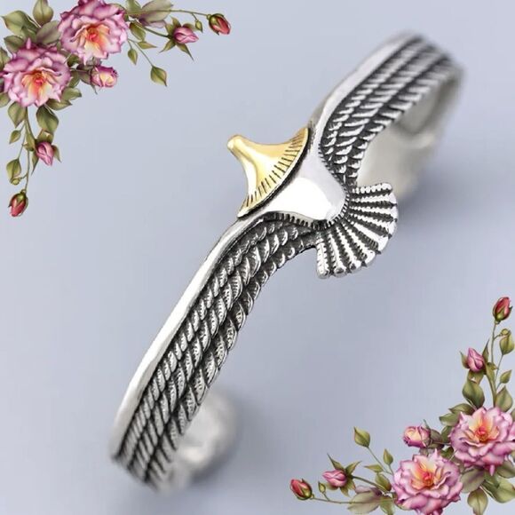 Viking Eagle Wing Bracelet Silver Plated Wristband Open Eagle Wing Cuff bracelet - Picture 14 of 15